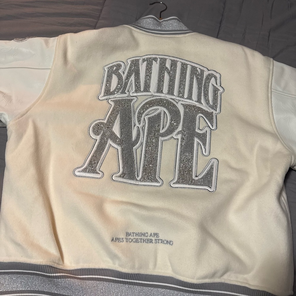 Bathing Ape Line Camo Multi Logo Wool Varsity Jacket -Mens XL -Ivory Color - Picture 7 of 8